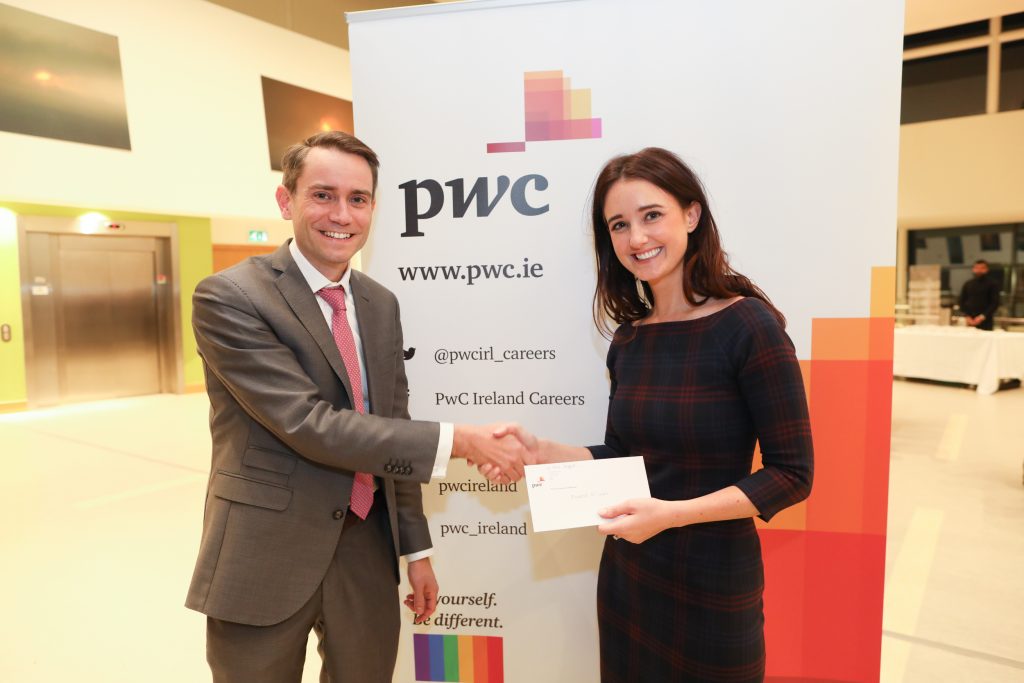 Mairéad Ní Choine receiving the prize for 1st Place in Irish Tax Institute Associateship Examination, Part 3, August 2018 from Colm O’Callaghan, Partner, PwC.